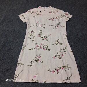 Mu Du Dress Teen Girls Size XXL Asian Floral Linen Knee Length Short Sleeve